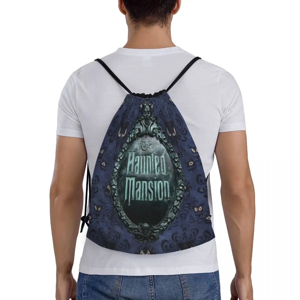 Haunted Mansion Logo Drawstring Bags Women Men Foldable Sports Gym Sackpack Halloween Grimace Ghosts Training Backpacks