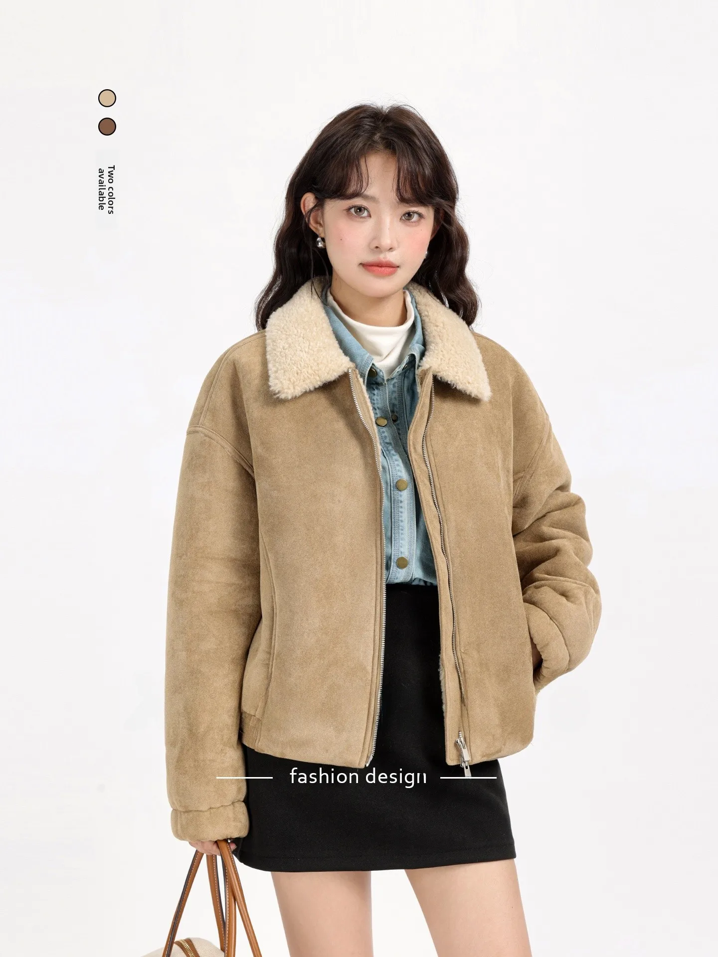 

Корейское замшевое жакет с подкладкой Thiened Sle Fce, женское зимнее пальто-стойка, длинная застежка-молния, цвет