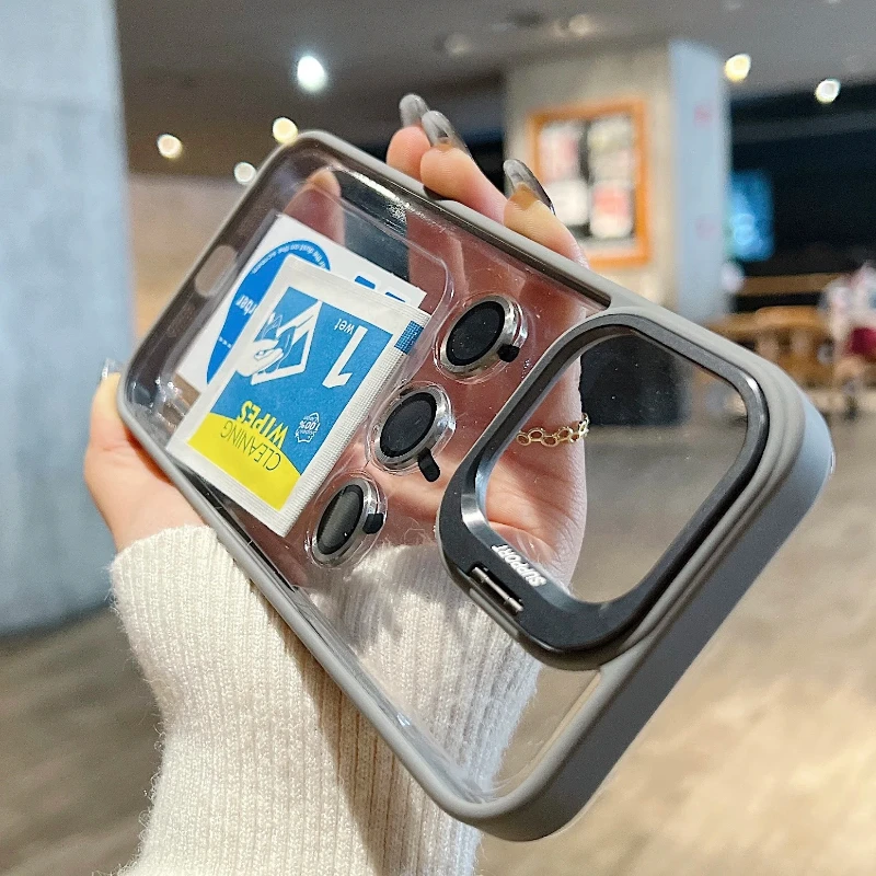 Funda transparente a prueba de golpes para Apple iPhone, carcasa de Metal con anillo de protección y soporte para lente, para iPhone 15, 14, 13, 12,