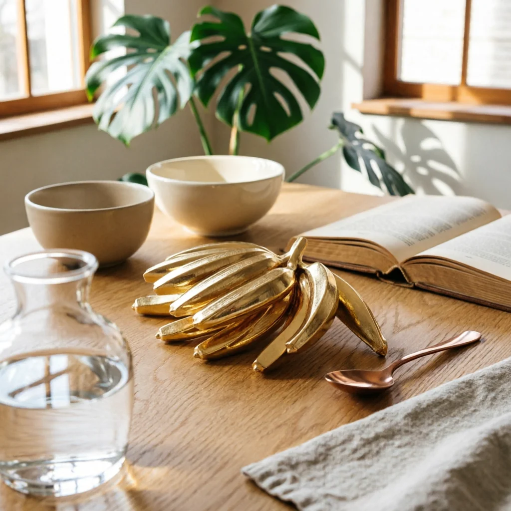 Banana Ornament Gold Banana Sculpture Fruit Figurine Sculptural Decor Unique for Living Room, Bookshelf