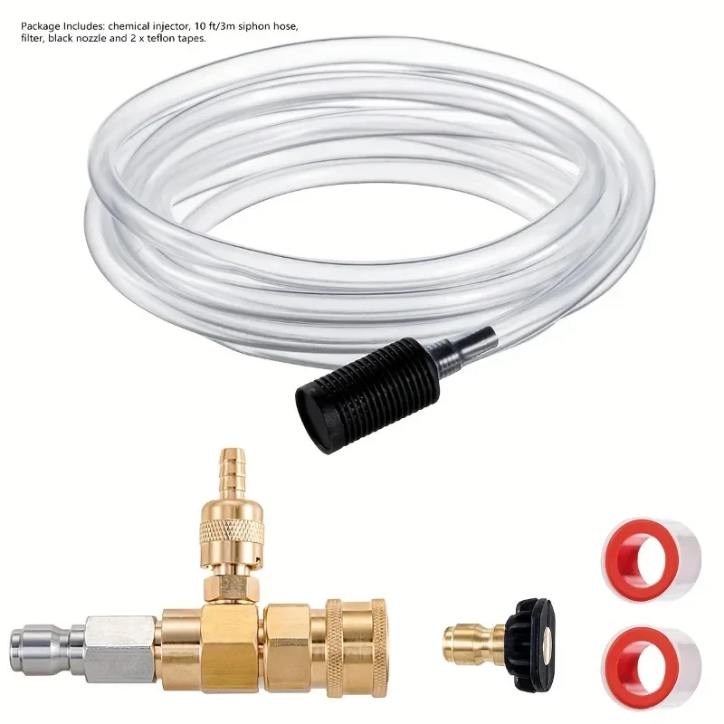 

1 Set 3/8 Inch Quick Connect Downstream Injector Kit for Pressure Washer Power Washer Chemical Injector Soap Injector 4000 PSI