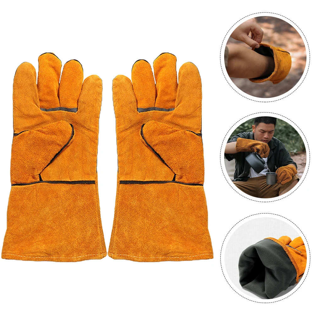 Термостойкие перчатки, защита от ожогов, прочный воловья кожа, полиэстер, защита рук, рук, уличная кухня, барбекю, кемпинг, пикник