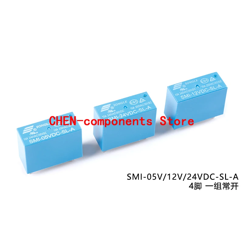 

10PCS Original SONGLE Relay SMI-05VDC-SL-A SMI-12VDC-SL-A SMI-24VDC-SL-A Blue 5V 12V 24V Power Relay A Set Of Normally Open 4Pin