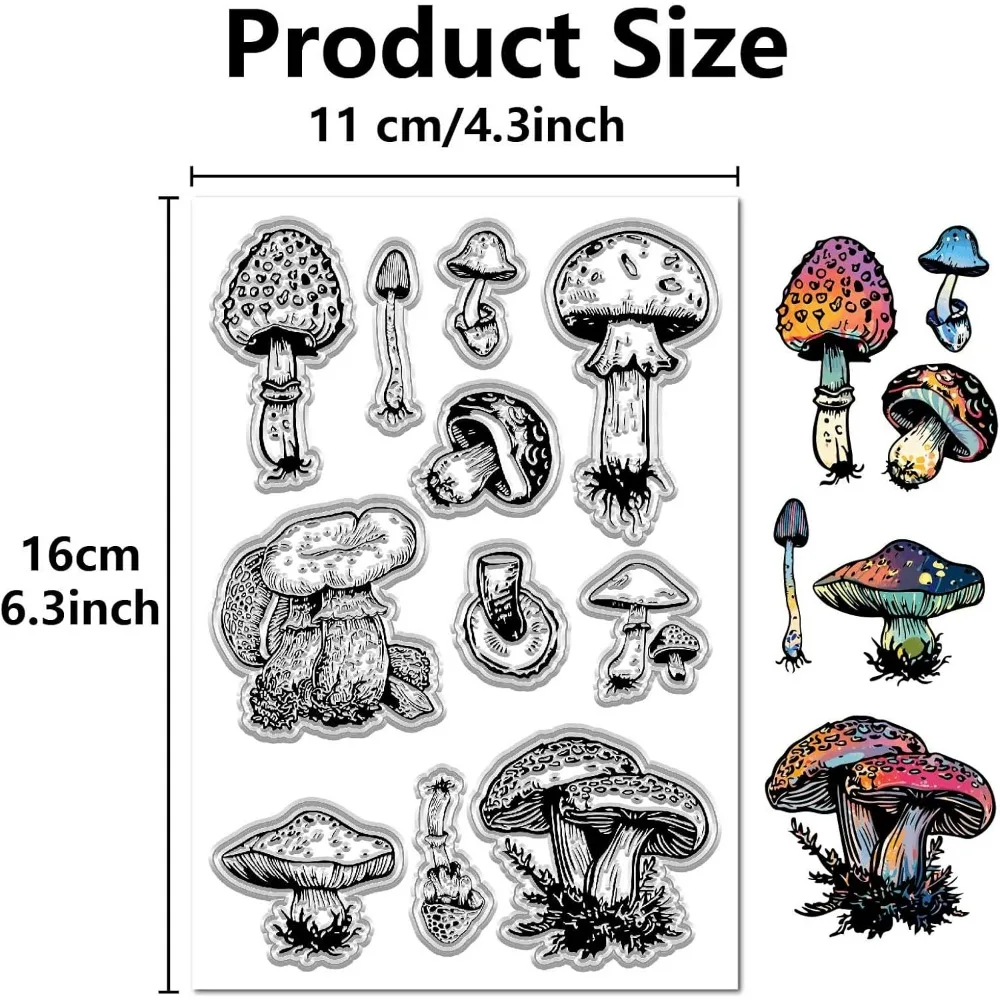 Mushroom Clear Rubber Stamps Vintage Plant Reusable Transparent Stamp Seals for DIY Handmade Scrapbooking Album Decorative