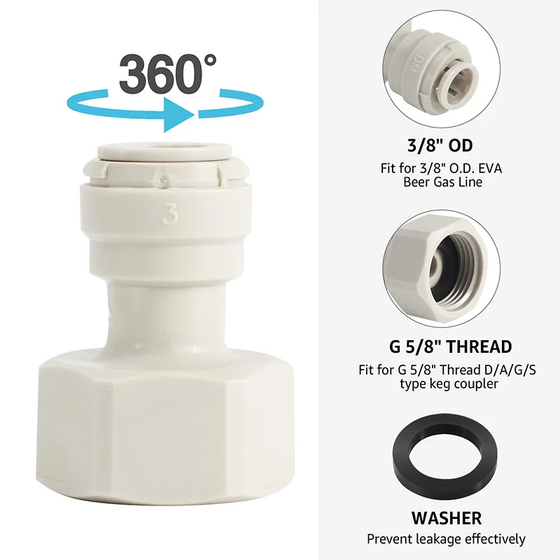 Tubing Quick Joint,3/8\'\' Push Fitting x 5/8\'\' Female Thread,Hose Adapter Quick Connector Use for Keg Coupler & Beer Faucet Shank