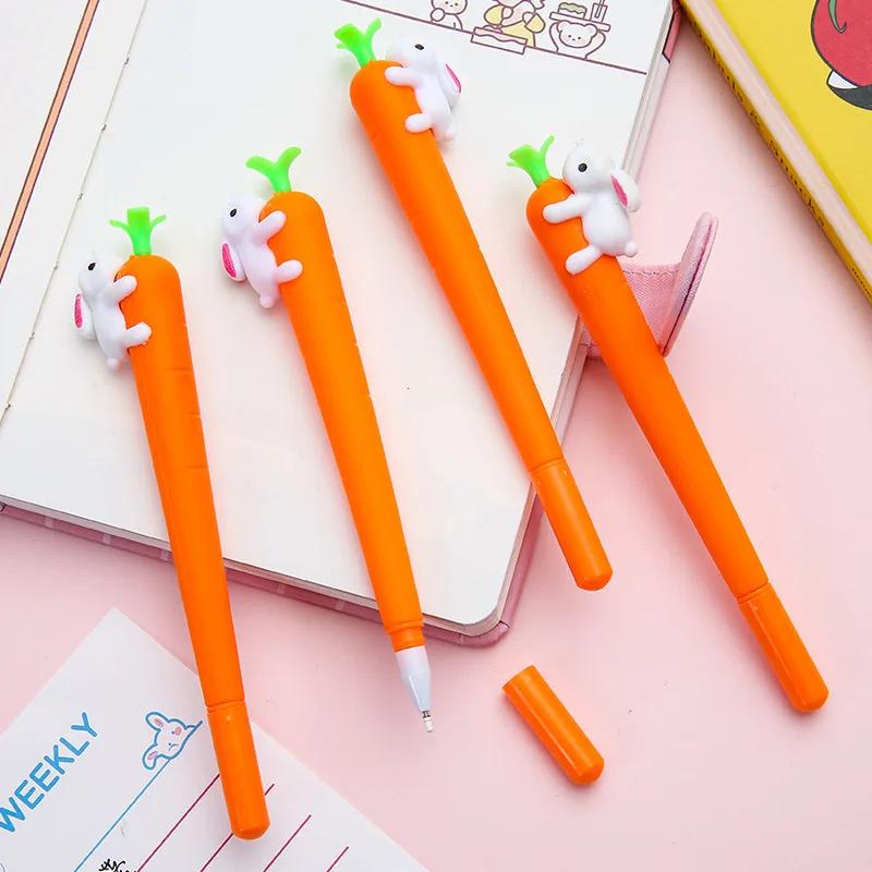 Cute Rabbit Carrot Gel Pen Cartoon Modeling Pen Student Learning Stationery Test Sign Pen Glass pen Glass fountain pen