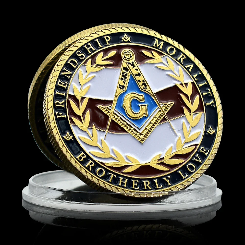 Gold/Silver Coin of Masonic Freemasonry Brotherhood Commemorative Medal in Capsule US Military Veteran Memory Gift