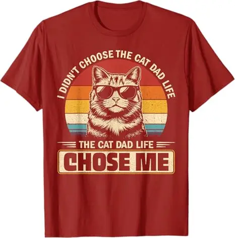 Ich habe nicht das Katzen-Vater-Leben ausgewählt, die Katze hat mich ausgewählt T-Shirt Y2k Kätzchen Vintage Sonnenuntergang Grafik Herrenkleidung Ehemann Papa Neuheit Geschenk – Detail 3