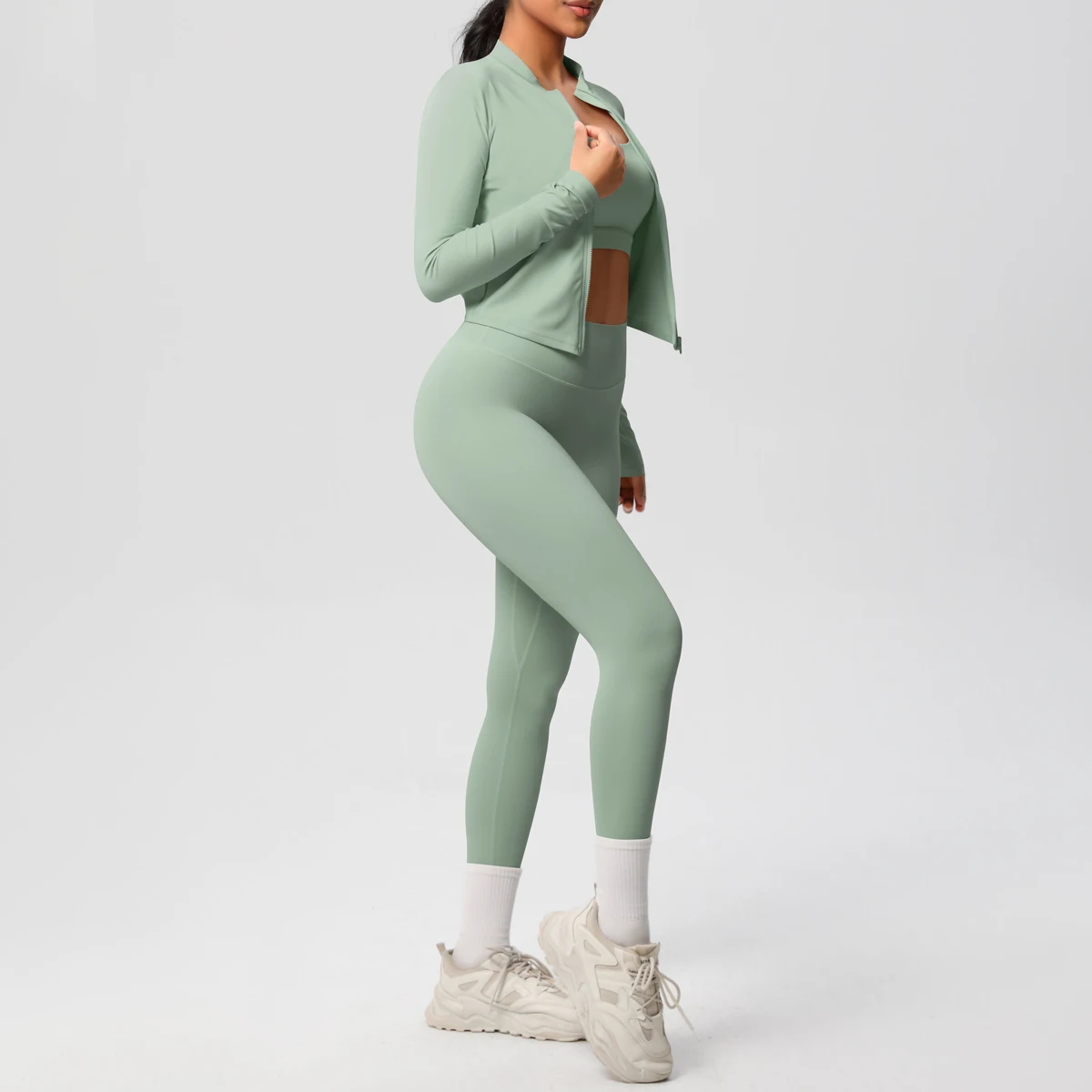 3 stücke Sportswear Yoga Set Gym Sport Bh Zipper Jacke Leggings Kleidung Sportswear Yoga Anzüge Für Frauen Fitness Set Trainingsanzug – Detail 18