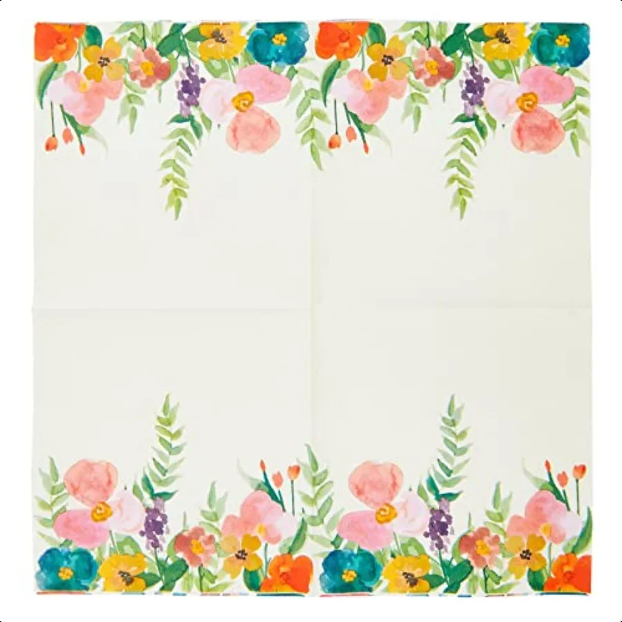 Tovaglioli di carta floreale Juvale Confezione da 100 6,5 x 6,5 Piegati 13 x 13 Piegati Tovaglioli per tea party multicolori a 2 strati con fiori di campo per