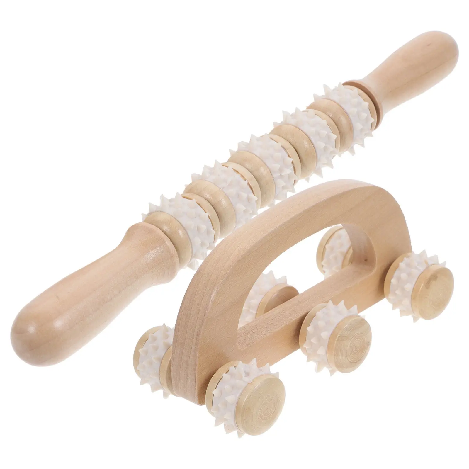 

2Pcs Wood Massage Tools Soft Silicone Rollers Manual Muscle Roller Stick Body Sculpting Relaxation Massage Roller Tool Set