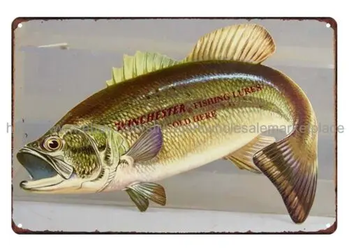 wall arts Winchester Fishing Lures Bass Fish firearm ammo metal tin sign