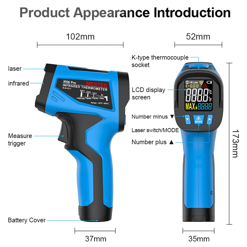 

free IR06 PRO Pyrometer Digital Infrared Thermometer Gun Temperature Measurement Electronic Hygrometer Industry Thermometer