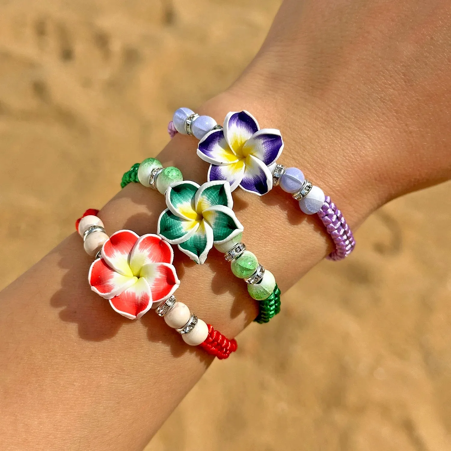 

Bohemian Big Flower Charm Soft Clay Pottery Beaded Bracelets for Women Pink Red Blue Green Flowers Bangles Girls Party Jewelry