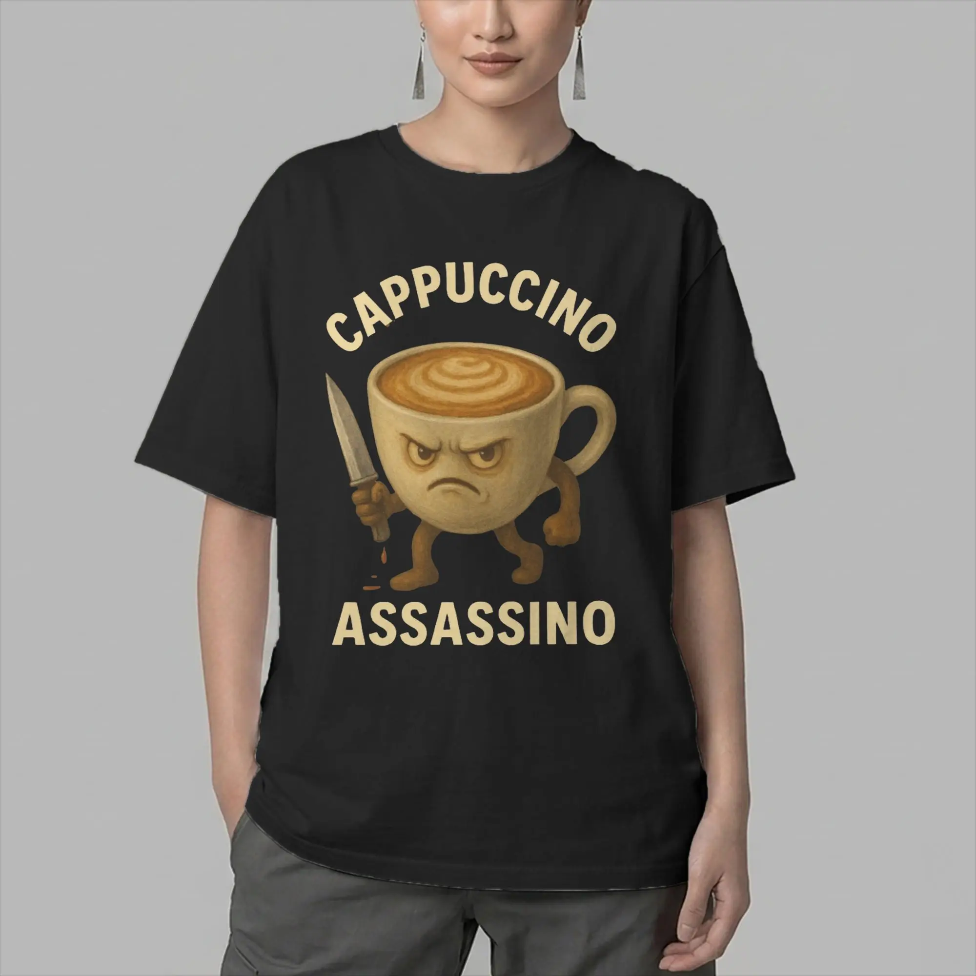 CAPPUCCINO ASSASSINO Italian Brainrot Men's T Shirts  Funny Tee Shirt Short Sleeve Crew Neck T-Shirt 100% Cotton Adult Clothing