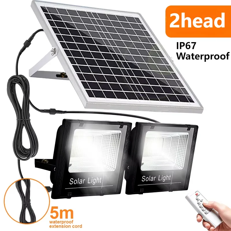 400W Led Solar Light High bright 2 Head Flood Light Waterproof Outdoor Garden wall light with Aluminum solar panel For garden