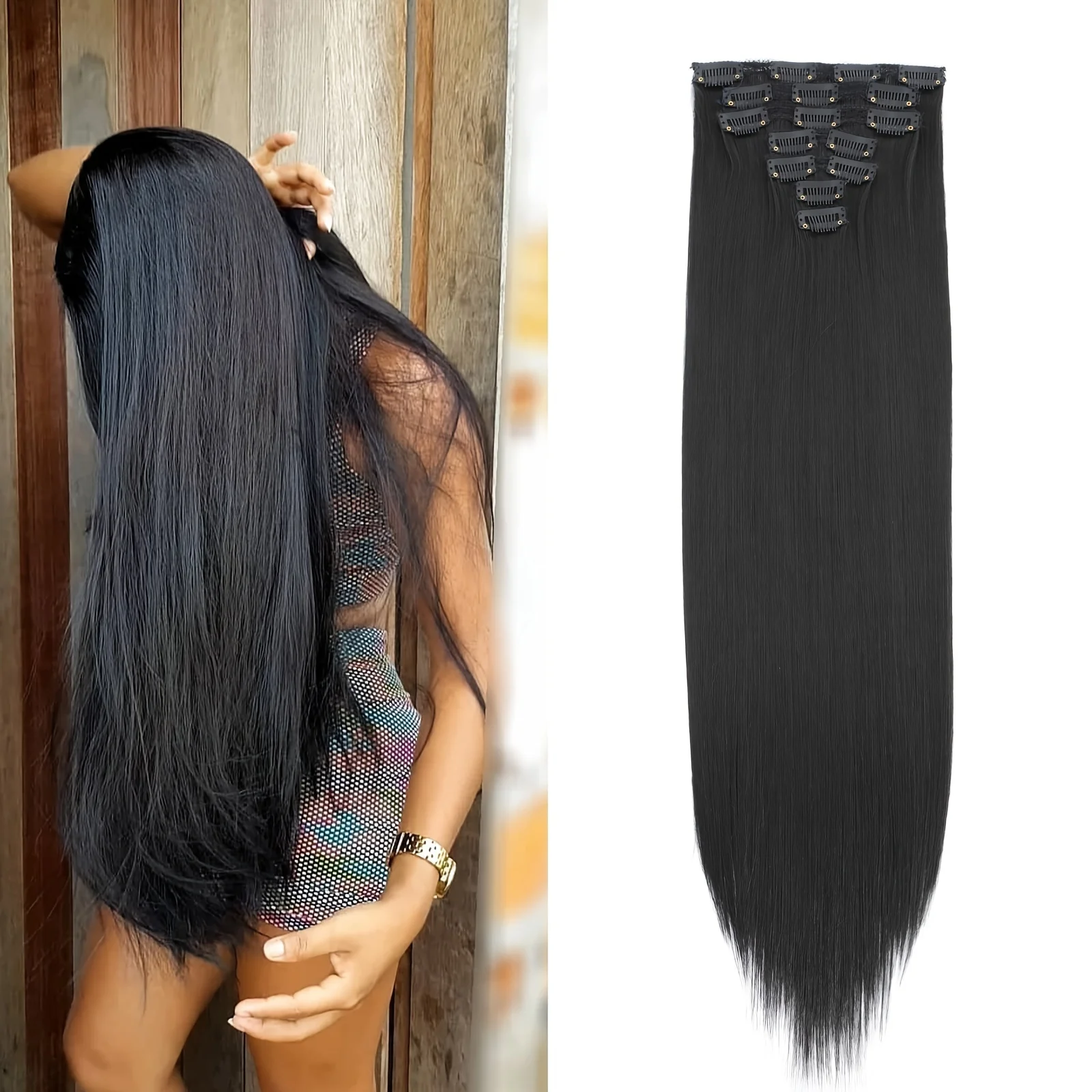 Clip In Straight Hair Extensions 24 Inches Hairpieces 7 Pieces/Set Synthetic Full Head For Women Hair Clips Hair Accessories