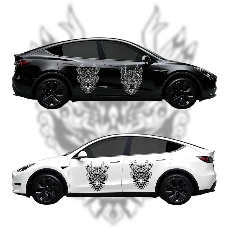 Extra Large Hood Car Decal Dragon Head Pattern Sunproof PVC UV Print For Sedan Off-Road Vehicle DIY Scratch Cover Decor
