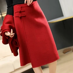 Women Woolen Skirt New High Waist Slim Skirt Female A-Line Skirts Spring Fashion Buckle Wrap Buttocks One Step Skirts