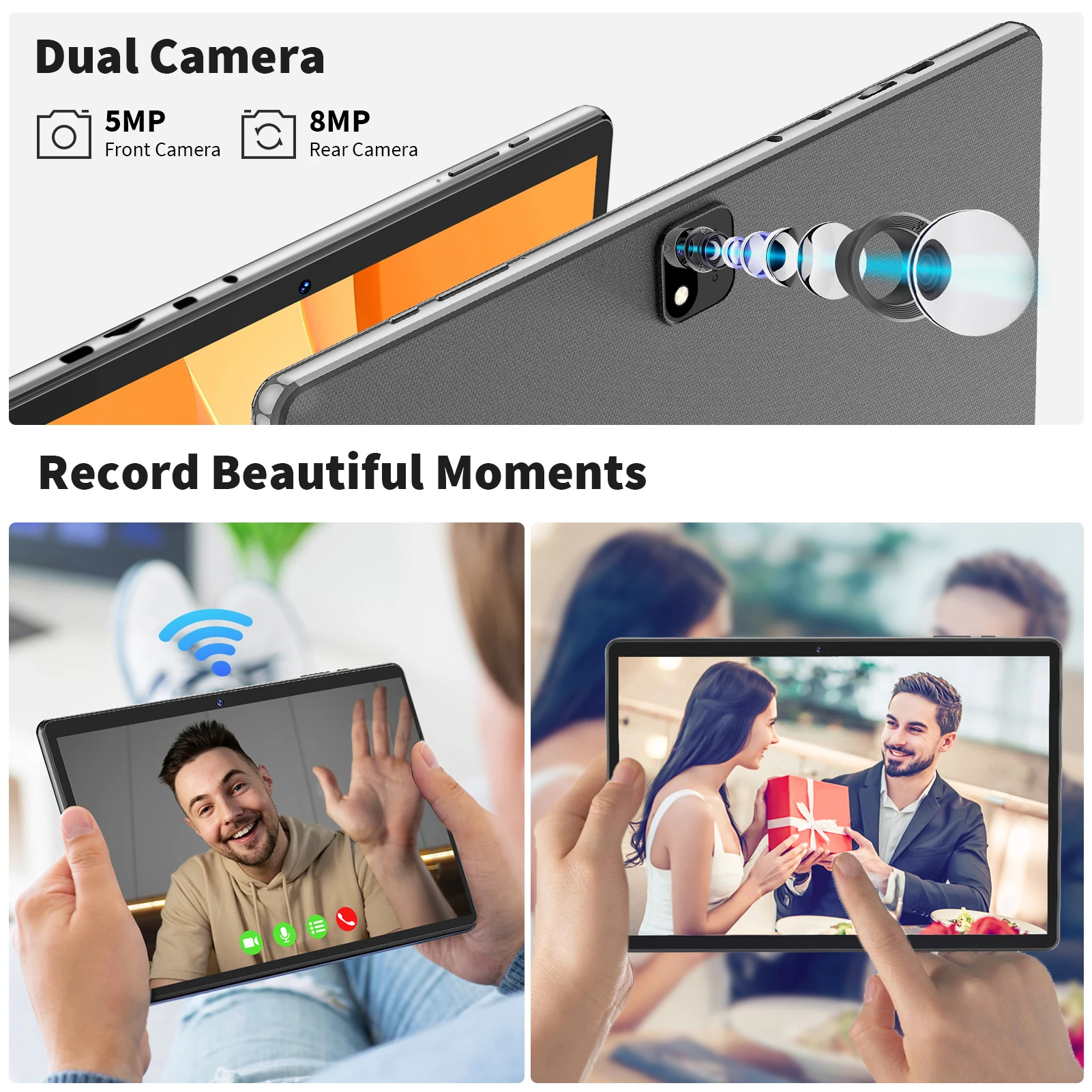 Tablette Android 14 Relndoo, 12 Go (6 Go + 6 Go élargi) RAM + 128 Go de ROM, écran IPS 10,1 pouces 1280 * 800, type C, WiFi, avec étui en cuir