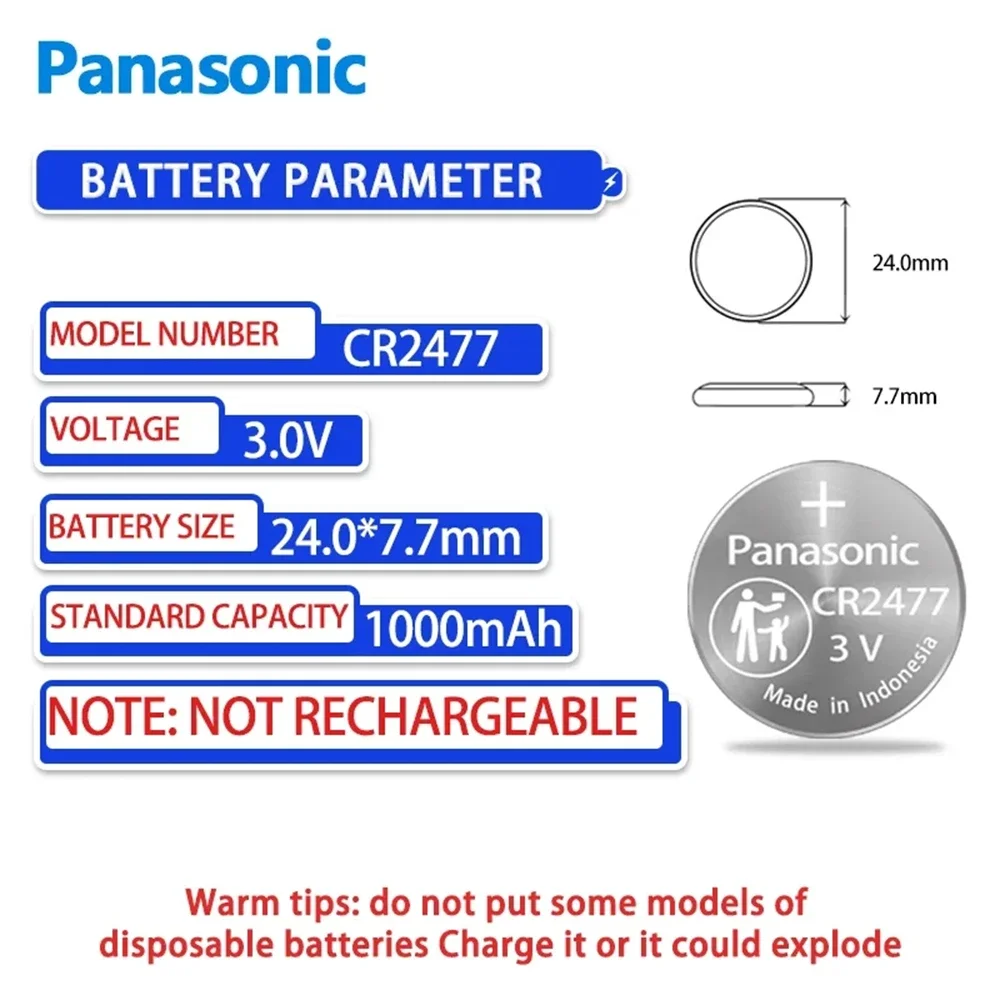 10-100pcs Panasonic CR2477 3v Lithium battery cr 2477 DL2477 BR2477 DL2477 LM2477 for car key remote control watch Button cell