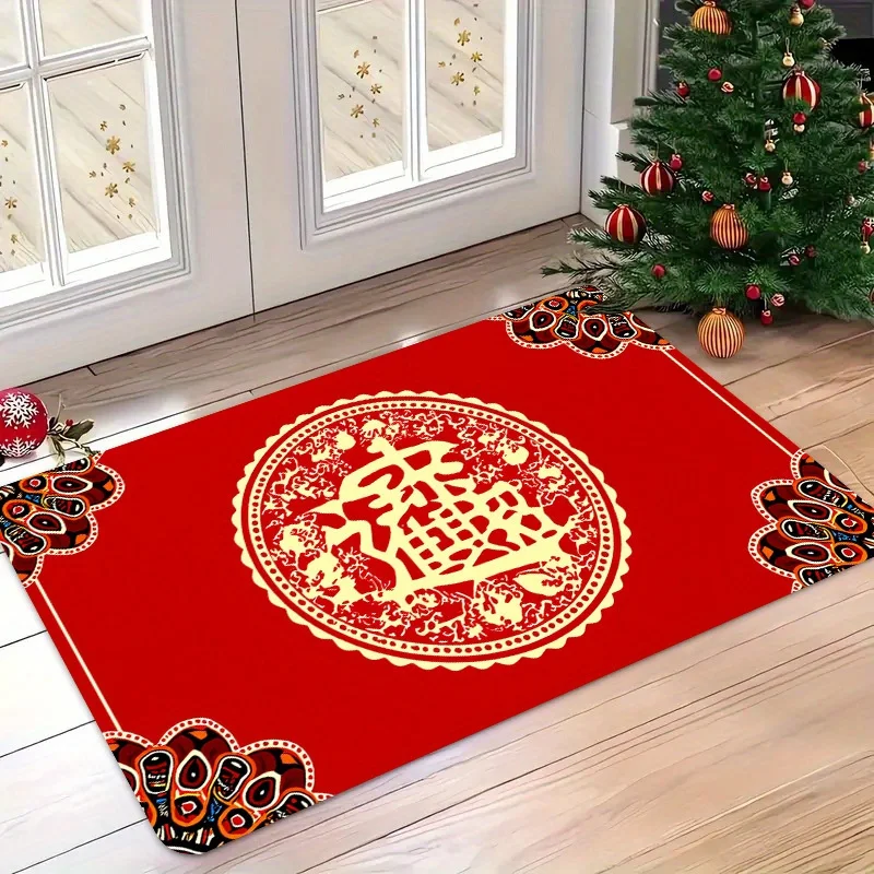 VIKAMA – paillasson antidérapant à motif porte-bonheur chinois, tapis d'entrée avant rouge, tapis de décoration traditionnel pour la maison et l'intérieur