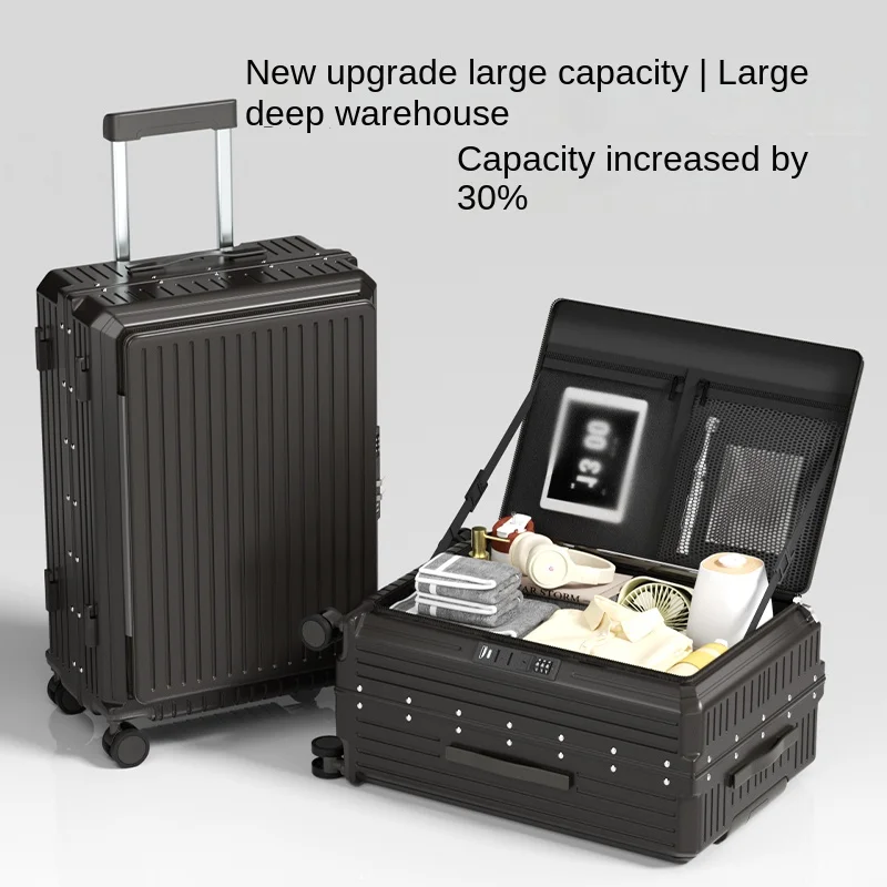

New Side Opening Suitcase Aluminum Frame Large Capacity Suitcase for Women 24-Inch Sturdy and Durable Sit-on Trolley for Men