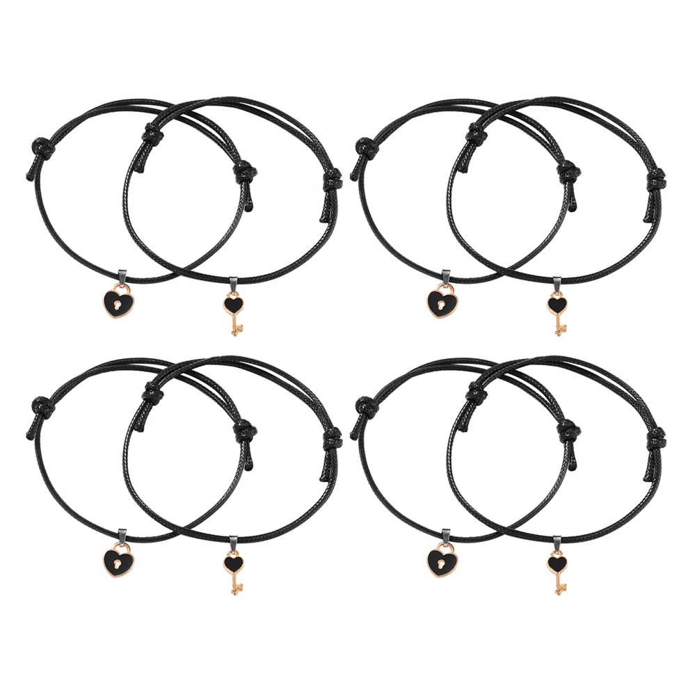 

8 pcs Couple Bracelet Women Girls Adjustable Zinc Alloy Heart Shape Wrist Chain Black Beach Lovers Unique Jewelry Gift