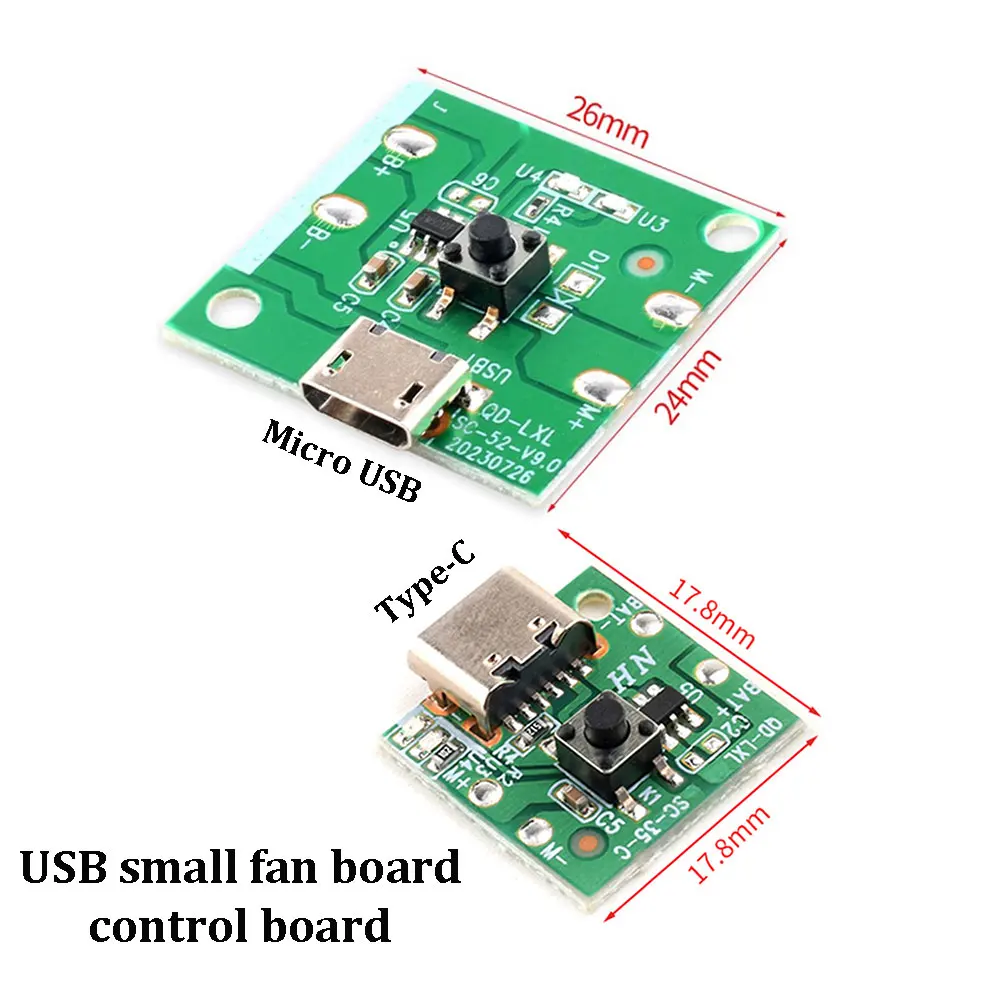 Micro USB Type-C Charging Small Fan Board Control Board PCB Board Universal Board to Motherboard Handheld Mobile Fan Board