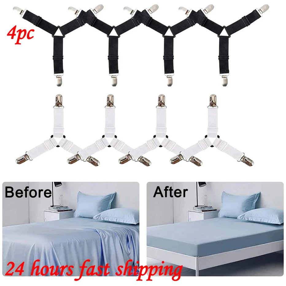 

4pcs Adjustable Triangle Elastic Suspenders Gripper Belt Bed Sheet Fasteners Mattress Covers Sofa Cushion Strap Clip Home Gadget