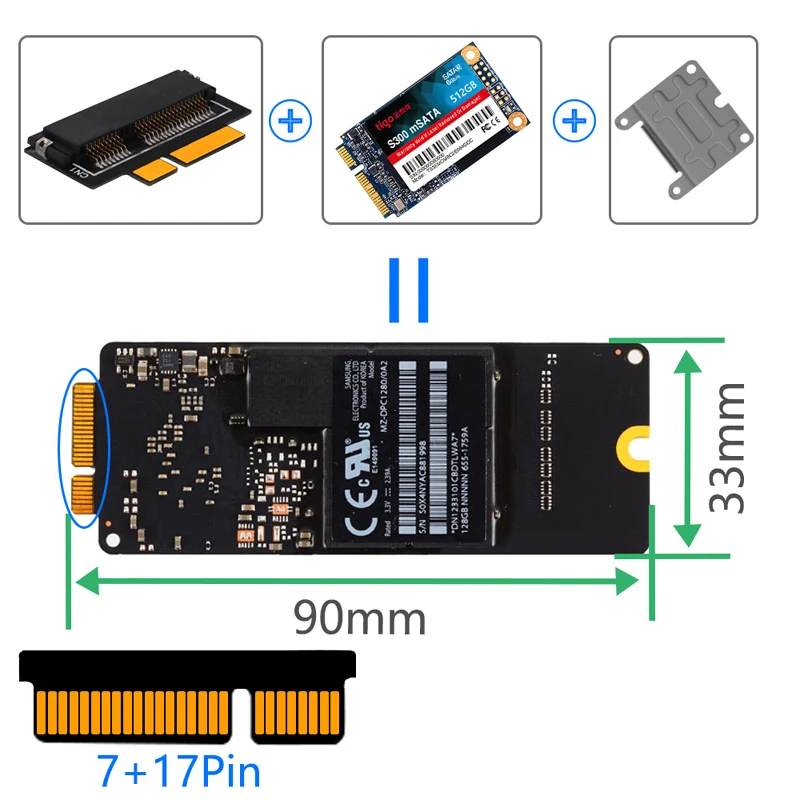 SSD Adapter for Macbook 2012 mSATA SSD To SATA Adapter Card 7+17 Pin mSATA SSD for 2012 Macbook Pro Air Retina A1425 A1398 MC976