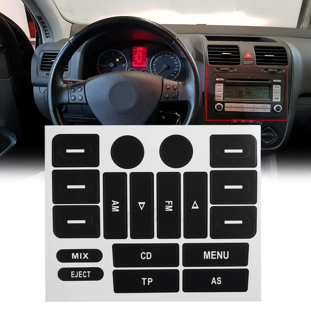 

1pcs PVC Alarming Buttons Repairing Stickers Radio Knobs Repair Sticker Front Matte Black Radio For Golf MK5 & For Passat