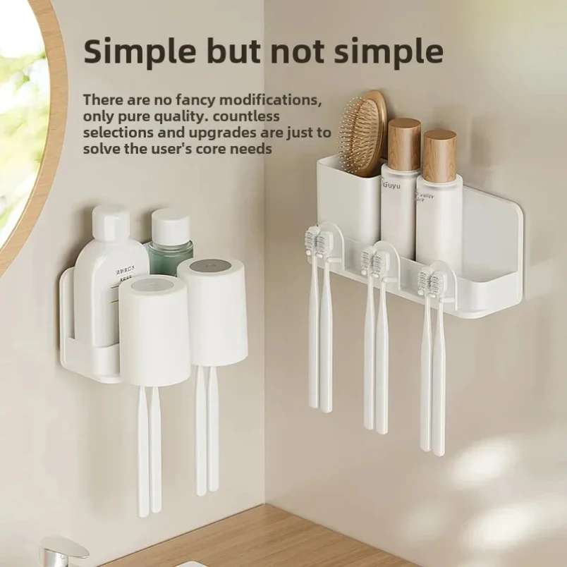 

Wall-Mounted Bathroom Toilet Brush Holder Storage Rack No-Drill Bracket For Toothpaste And Toiletries Wholesale