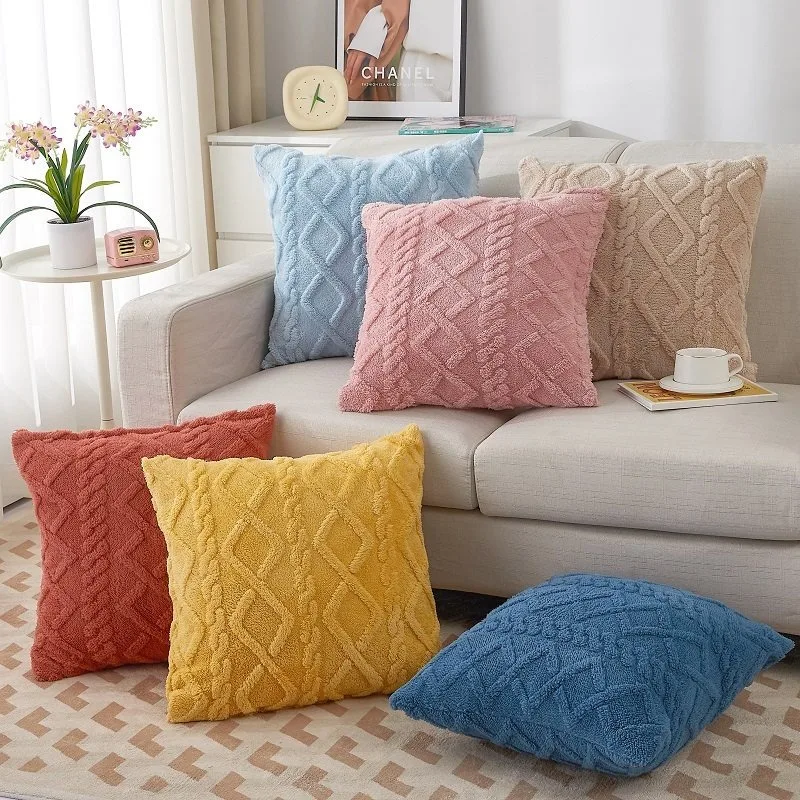 

Premium Fluffy Plush Pillow Cover 50x50 Solid Color Ins Trendy Cushion Case for Sofa Bedroom Home Decor