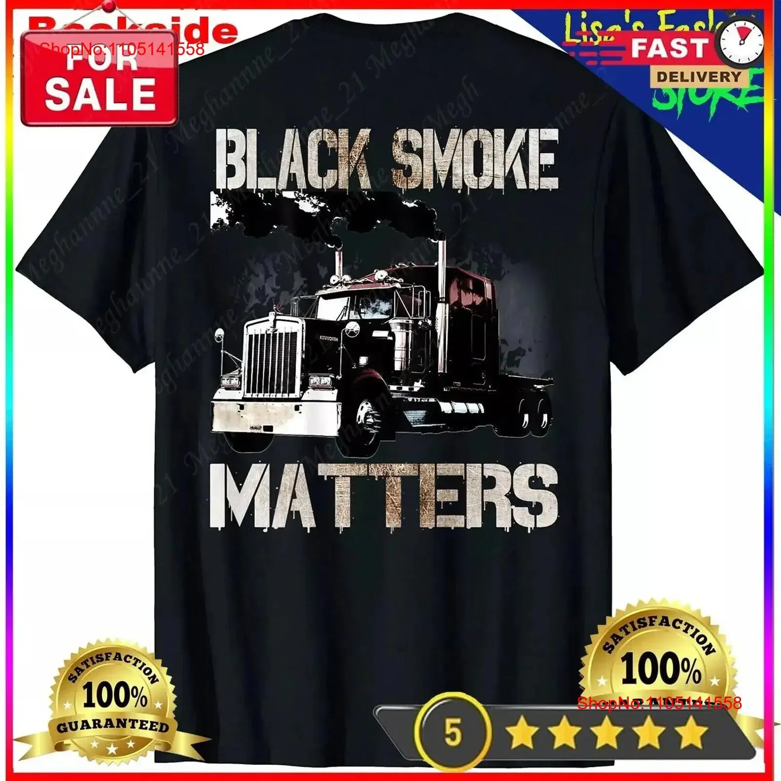 Black Smoke Matters Trucker Tractor Trailer 18 Wheeler T Shirt on back vintage Washed Breathable fashion designer clothes