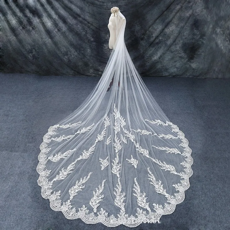 Elegant Ivory Cathedral wedding veisl Lace Appliques 3 Meter Bride birdcage veils Sexy wedding accessories bridal lace bride