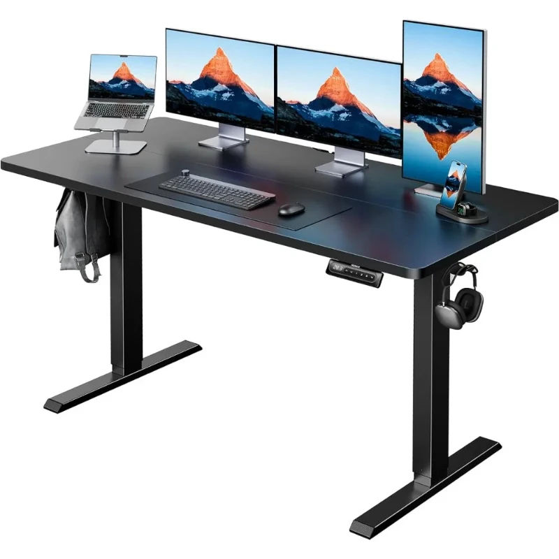 Electric Standing Desk Adjustable Height, 4 Memory Height Settings, Headphone Hook, Cable Manager, Sit Stand Up Desk