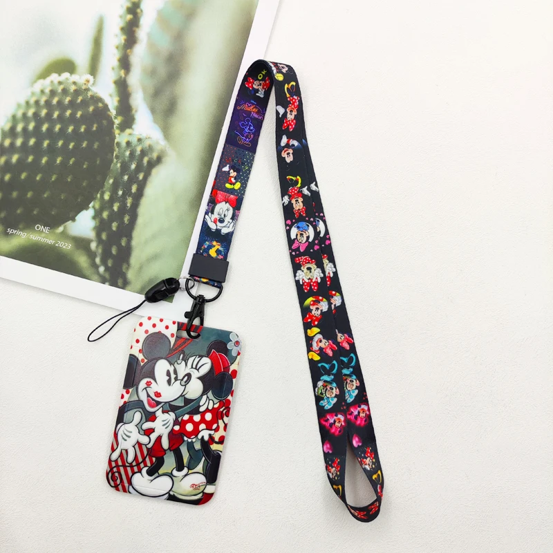 อะนิเมะ Disney Mickey Mouse การ์ดนักเรียน Campus การ์ด Mickey Minnie เมาส์ Stitch แขวนผู้ถือ Lanyard ID Card Case