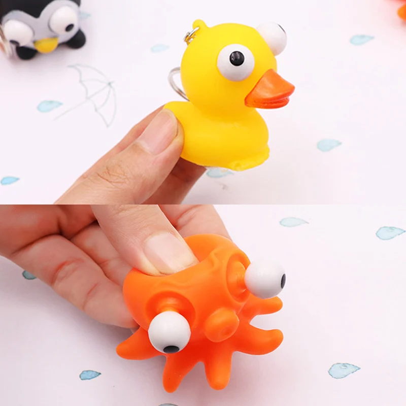 3 Stuks Cartoon Dier Squeeze Antistress Speelgoed Fidget Speelgoed Uit Ogen Pop Ventileren Speelgoed Stress Reliëf Speelgoed Sleutelhanger Vent Knijp Klein Speelgoed