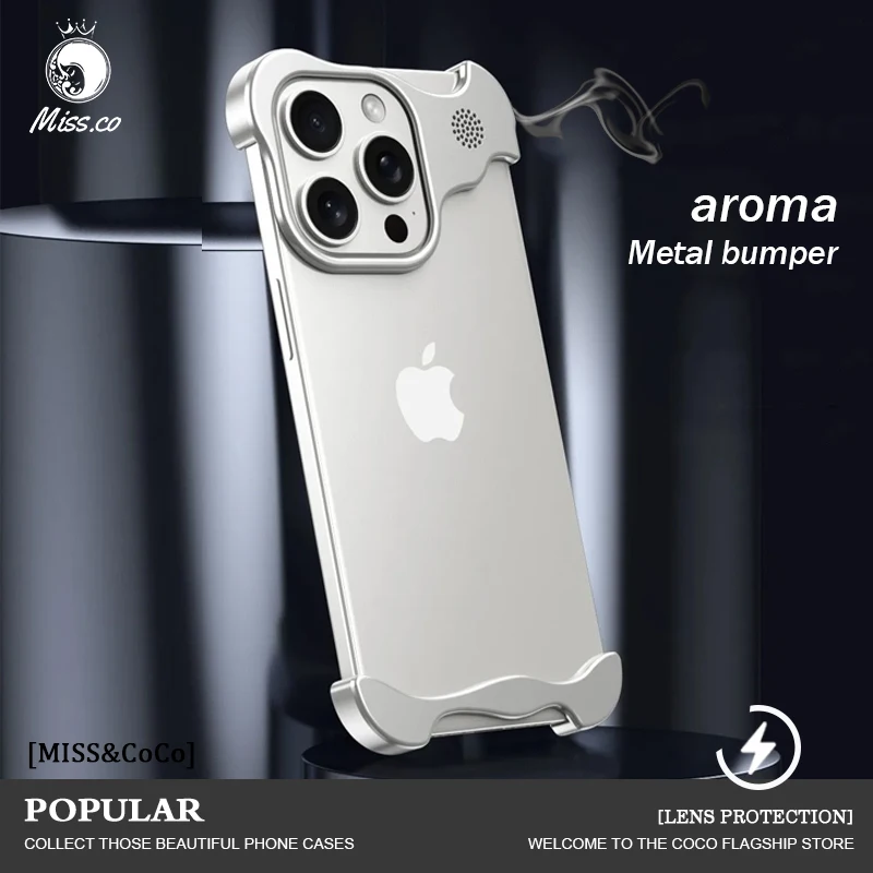 

Irregular Metal Dissipate Heat Phone Case For iPhone 15 14 13 12 Pro Max 15 Plus aroma Aluminum alloy bumper funda iphone Cover