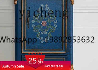 

solid wood side cabinet wine cabinet, European style living room painted chest cabinet tall bedroom