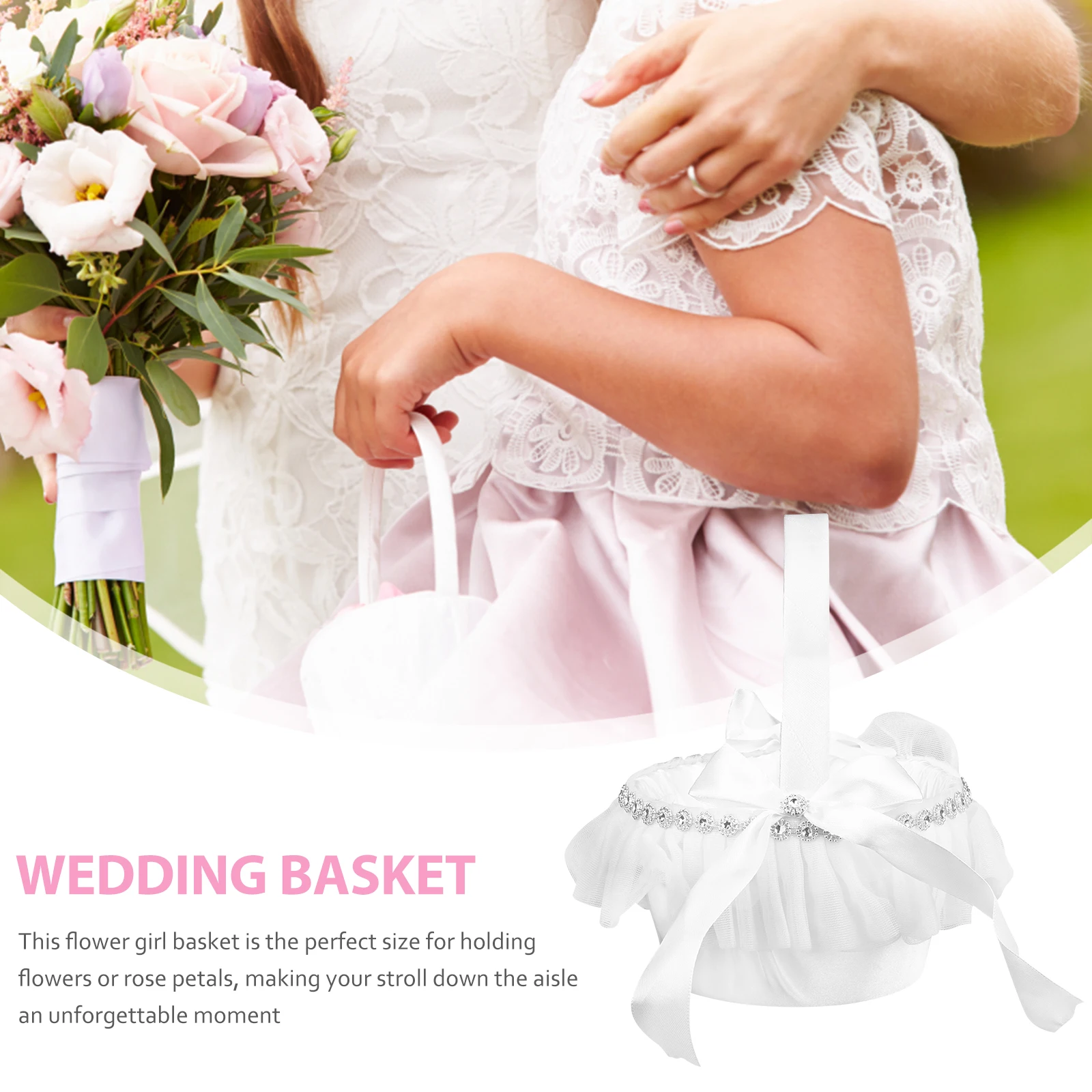 

Wedding Flower Girl Basket Rustic Small White Fabric Holder Elegant Delicate H held For Ceremony Parties Graduations