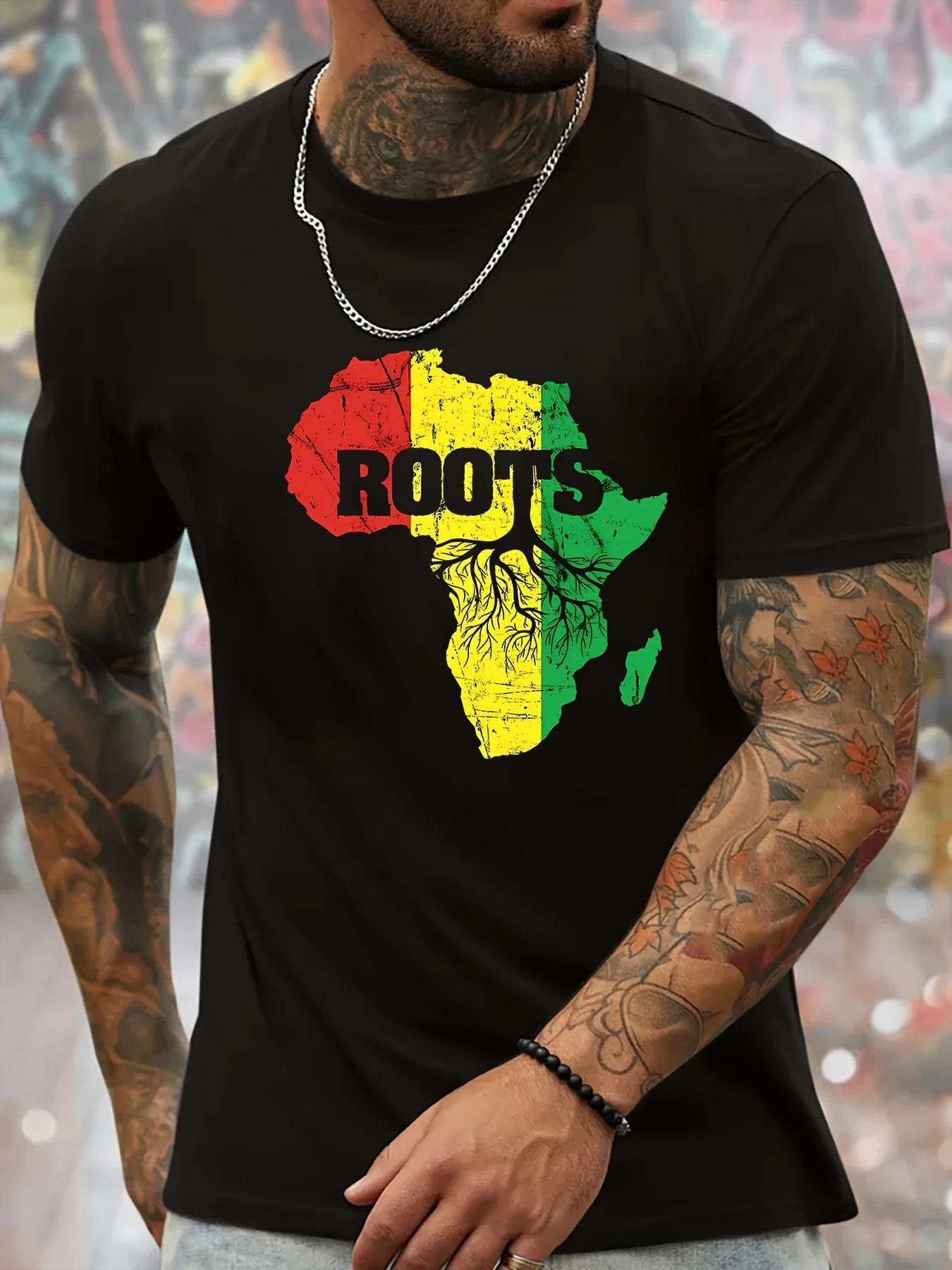 

Men's Casual T-Shirt Africa Map Roots Vibrant Geometric Print Round Neck Tee Casual short sleeves jumper Fashion streetwear