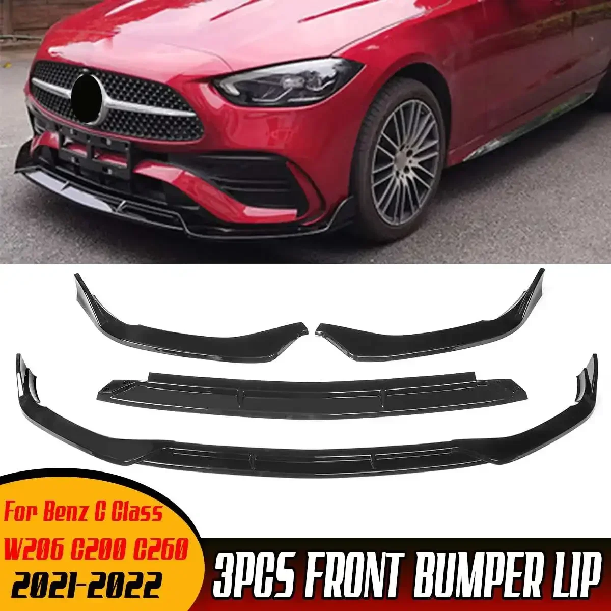 

W206 Car Front Bumper Lip Diffuser Chin Bumper Body Kits Splitter Guard For Mercedes For Benz C Class W206 C200 C260 2021-2022