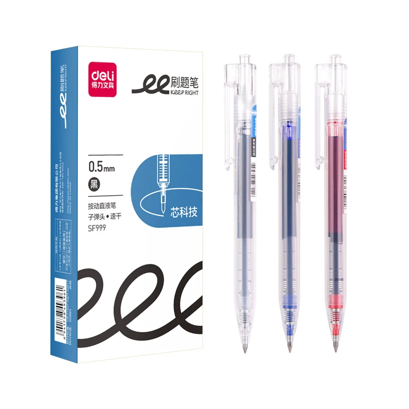 

Deli 1pcs/4pcs 0.5mm Black/Blue/Red Ink Straight Liquid Quick-drying Gel Pen Signing Pen Office School Supplies Stationery Gift