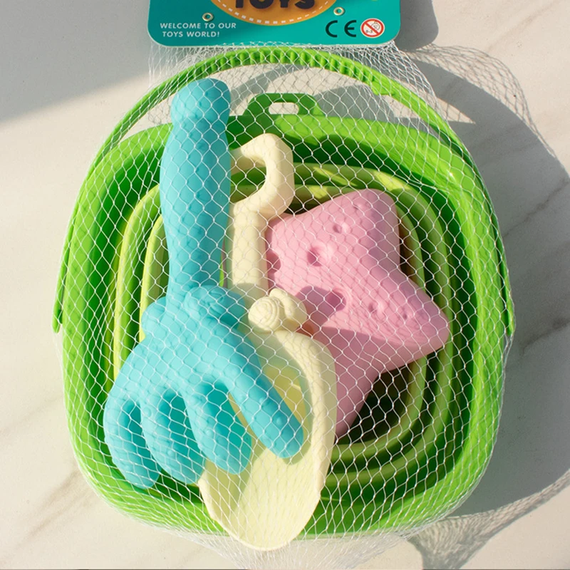 Ember Lipat Anak-anak Mainan Pantai Alat Penggali Pasir Bayi Set Sekop Peralatan Ember Teleskopik Portabel Karet Lembut Silikon