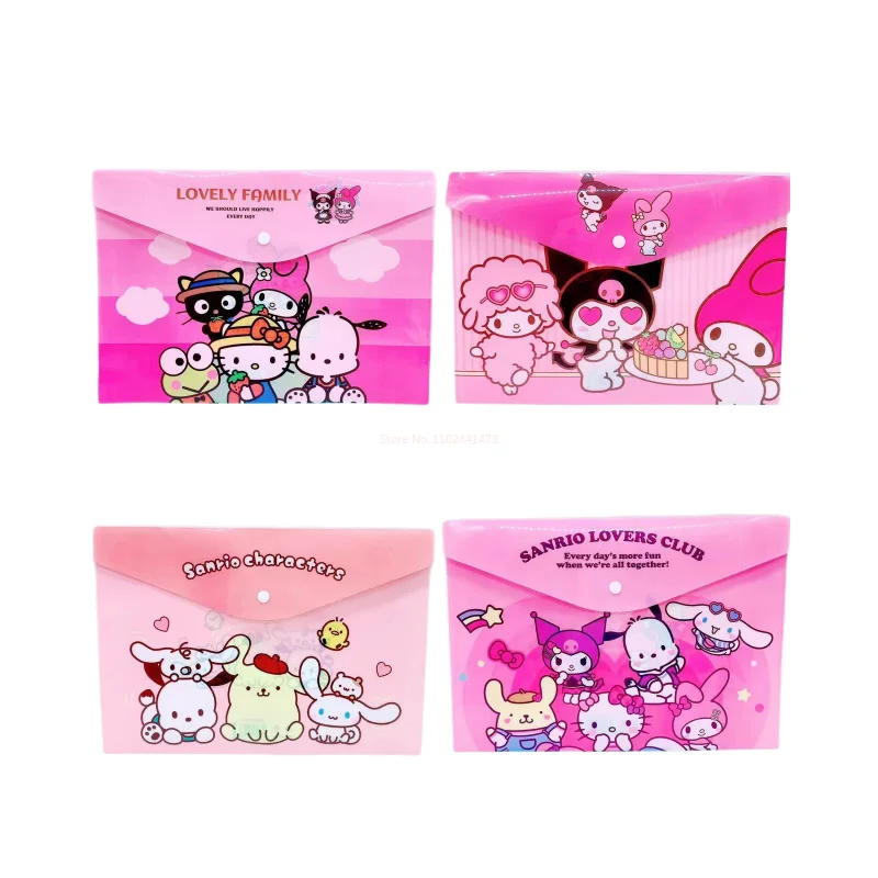 12-24pcs Sanrio Melody Kuromi Cinnamoroll Cartoon Anime Cute Waterproof Pvc Folder A4 Buckle informazioni Bag File Storage Bag