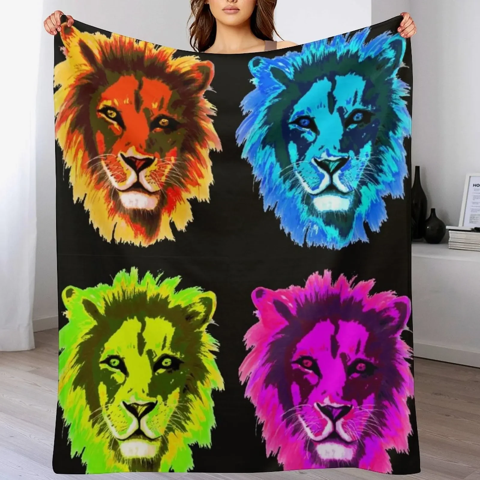

Four Lions Throw Blanket Retros warm winter For Baby Polar Blankets