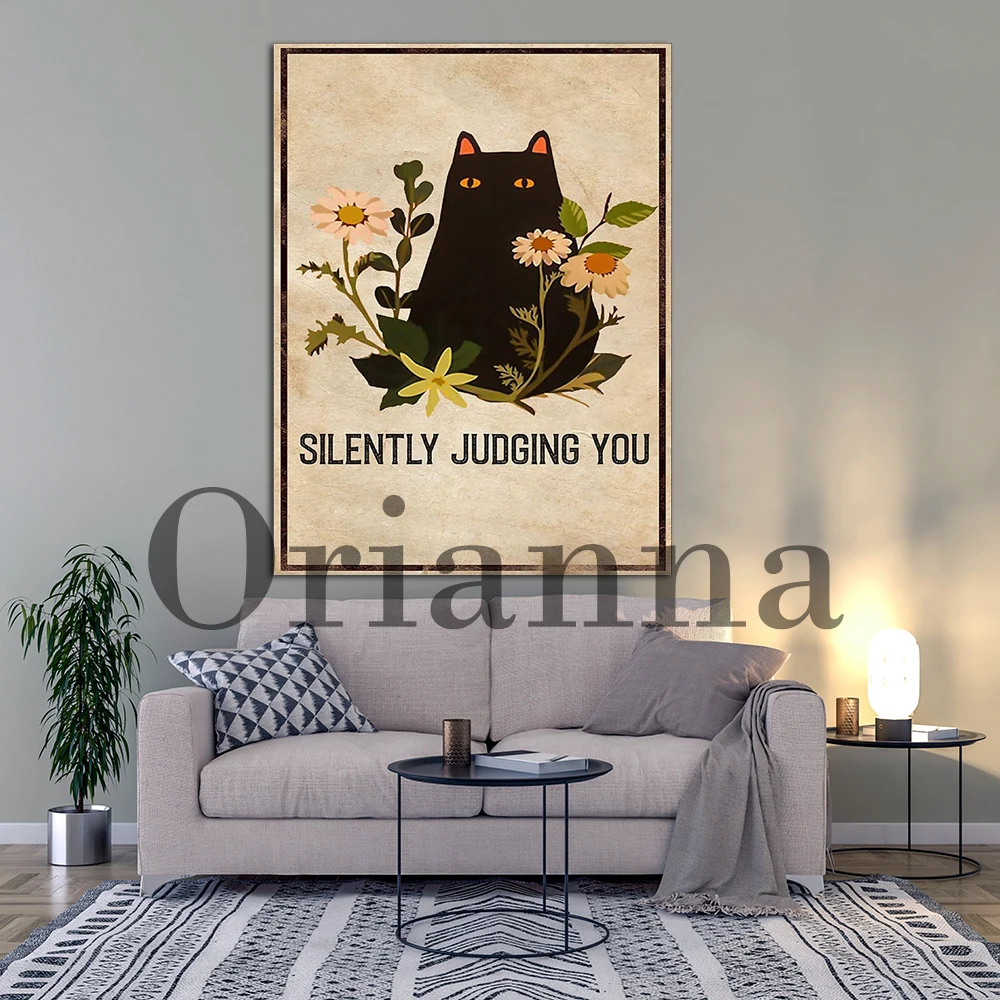 Silently Judging You Funny Black Cat Vintage Wall Art Prints Posters Nordic Modern Home Living Room Bedroom Decor Painting Gift