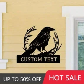 Elevate Your Home Decor: Exquisite Customizable Black Raven Metal Wall Art in Vintage Style